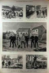 A Guerra da Terra Irlandesa: Servindo Convocações na Propriedade de Clanricarde, Woodford, Condado de Galway, de The Illustrated London News, 15 de janeiro de 1887